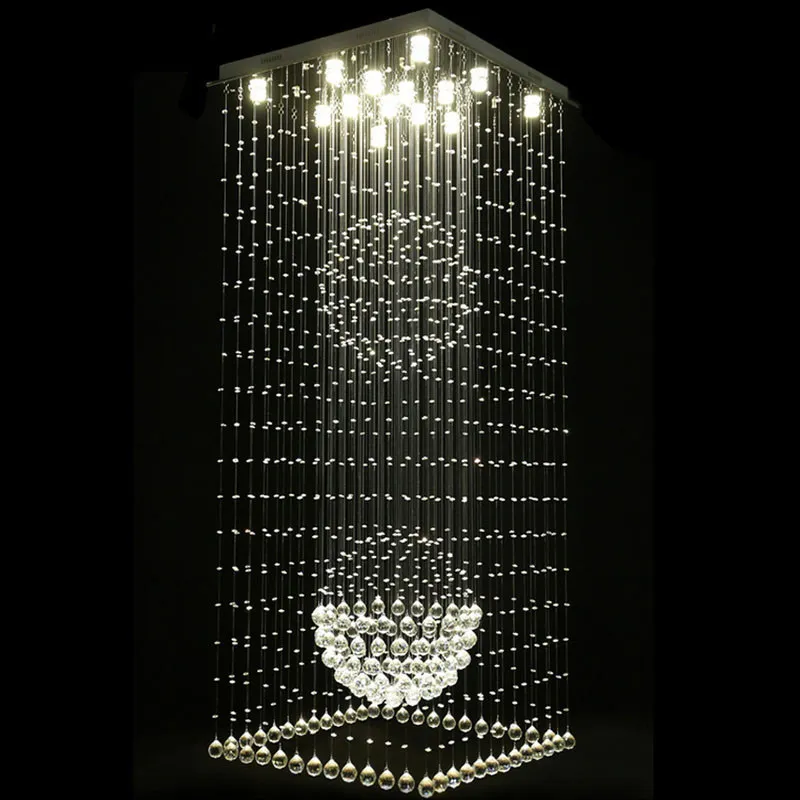 Lustres de cristal quadrados contemporâneos, luminária pendente de teto tipo gota de chuva, luminária pendente de escada, el villa, formato de bola de cristal, 292v
