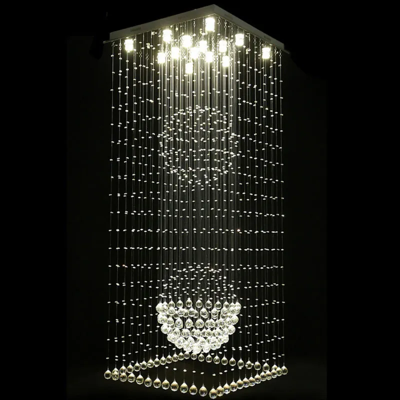 Lustres en cristal carrés contemporains goutte de pluie plafonnier escalier luminaires suspendus el villa forme de boule de cristal 324B