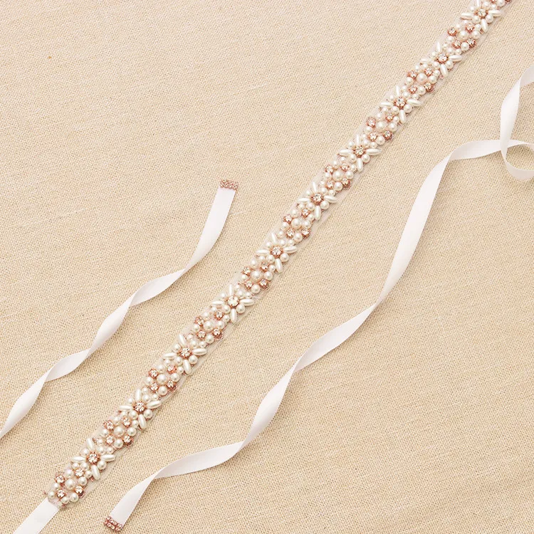 Wedding Sashes Bridal Belt 2019 Rose Gold Rhinestone Pearls Accessories Belt 100% handgemaakte 8 kleuren Wit ivoor blush bruidsschepen 301i
