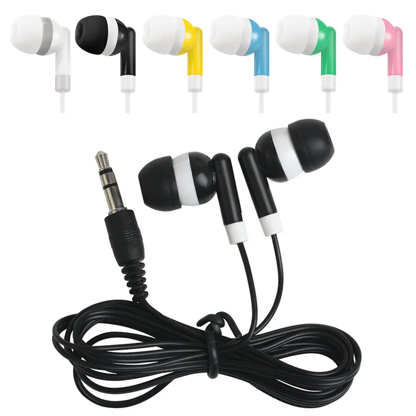 Universeel goedkoopste wegwerp zwart kleurrijke 35 mm ineer oortelefoon stereo oordopjes hoofdtelefoon voor mp3 mp4 mobiele telefoon6653448