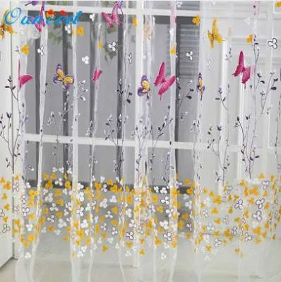 one piece 270x100cm Butterfly Sheer Curtain Tulle Window Treatment Voile Drape Valance 1 Panel Fabric u70929194b