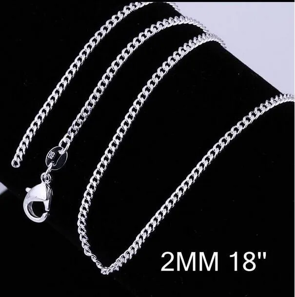 2 мм из стерлингового серебра 925 пробы, ожерелье, модные женские застежки-лобстеры, цепочки, ювелирные изделия 16, 18, 20, 22, 24, 26 дюймов GA262224g