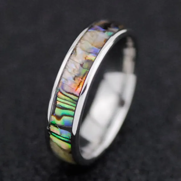 Natural Shellfish Abalone Shell Inlay 316L Stainless Steel Quality Rings 6mm Width Retro Wedding Engagement Pupular Ring Who182k