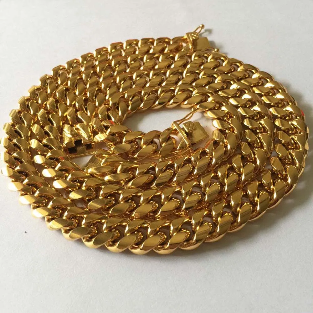 Set di gioielli in acciaio inossidabile di alta qualità Placcato oro 18 carati Chiusura con chiusura a scatto a forma di drago Bracciali con collana a maglia cubana catena da uomo 1275H