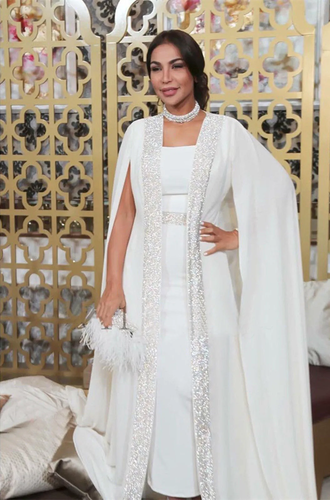 Dresses Elegant Evening Crystal Rhinestones Custom Made with Cape Formal Gowns Dubai Arabic Sequined Prom Dress