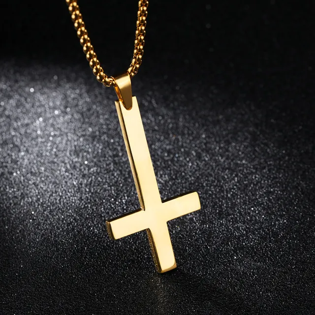 Male Black St Peter's Inverted Cross Pendant Necklace for Men Stainless Steel Choker Crux de Sanctus Petrus Jewelry Men Neckl298c