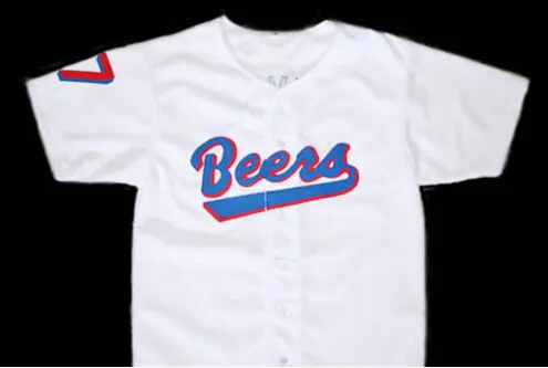 Doug Remer 17 Joe Coop Cooper 44 Baseketball BEERS Movie Button Down White All Ed Sewn High Quality Jersey