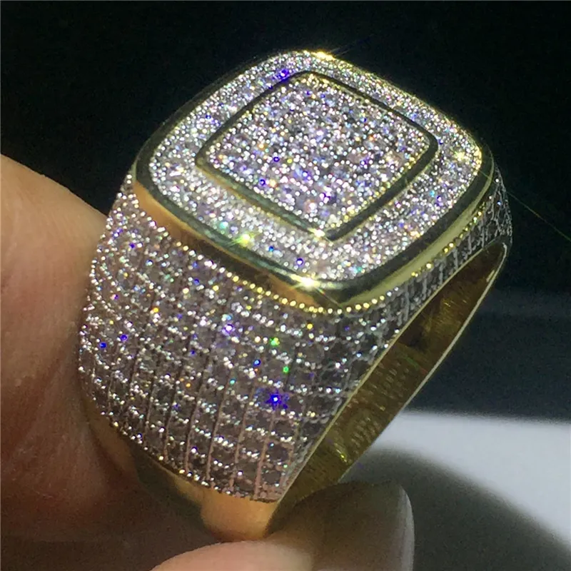 Bellissimo anello Hip Hop maschile Pave Impostazione 274 pezzi 5A Cz Anello in oro giallo riempito in argento 925 con fede nuziale uomo Gioielli feste288H