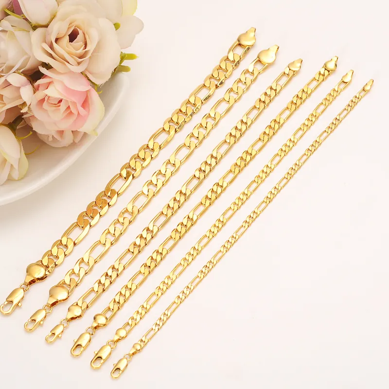 Figaro italien jaune plaqué or 14 carats 3 à 12 mm de large 8 6 19 6 23 6 chaîne collier bracelet301A