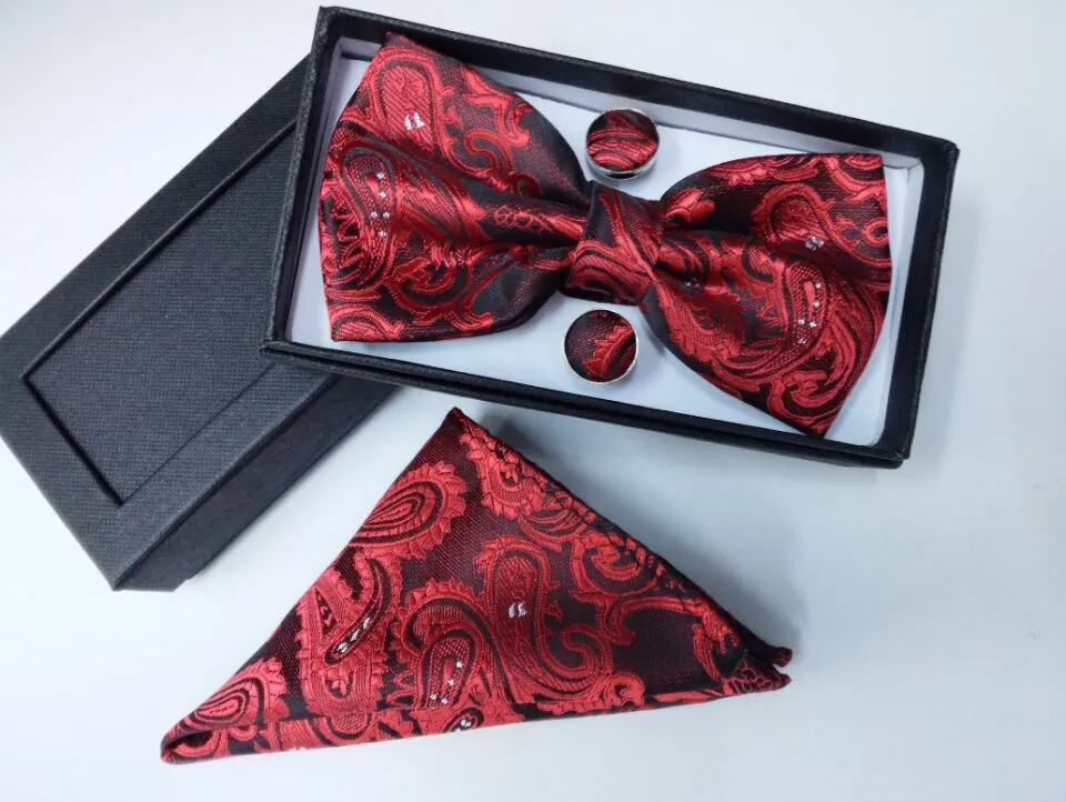 Мужской галстук-бабочка из 100% шелка, нагрудный платок, галстук-бабочка и носовой платок, платок с коробкой для галстука-запонки set265T