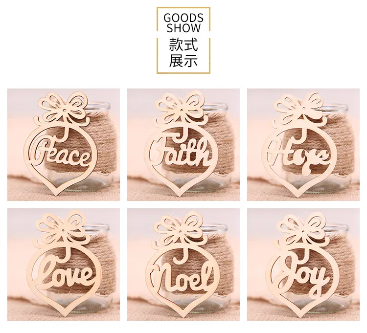 3.8x2.8 inch Christmas letter wood Heart Bubble pattern Ornament Christmas Tree Decorations Home Festival Ornaments Hanging Gift DHL