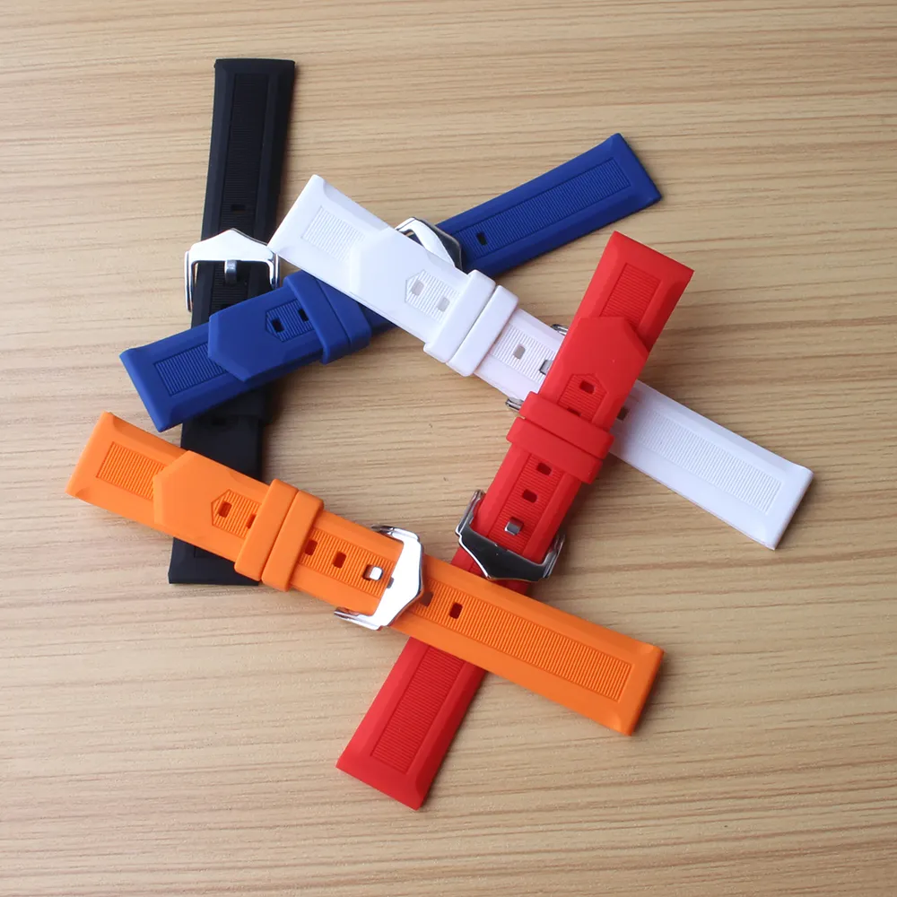 Nuevo 14 mm 16 mm 18 mm 20 mm 22 mm 24 mm Bandas de reloj de goma de silicona con correas para el deporte Relojes para hombre Banda Correa de pulsera Pulsera Rojo Bule naranja
