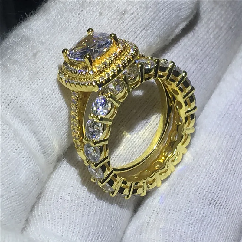 Marka severler nişan yüzüğü sarı altın dolu 925 gümüş alyans yüzük kadın erkekler 3CT 5A zircon cz mücevher340p