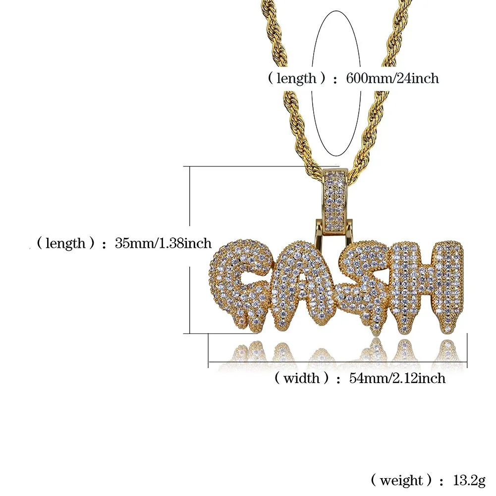 Män isade ut kontantbokstäver hänge halsband guld silver micro pave kubik zirkon hip hop guldkedja smycken gåvor222o