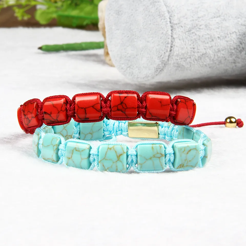 Bracelet pour hommes de haute qualité Bracelet Howlite Square Real Stingray Leather Macrame Bracelets avec 10x10 mm Howlite Flat Stone Beads297T