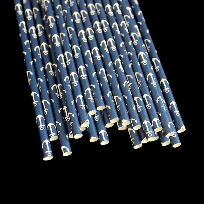 Pajitas de papel azul marino con ancla blanca, decoración para fiesta de cumpleaños, Baby Shower, boda, niños, ZA6727255K