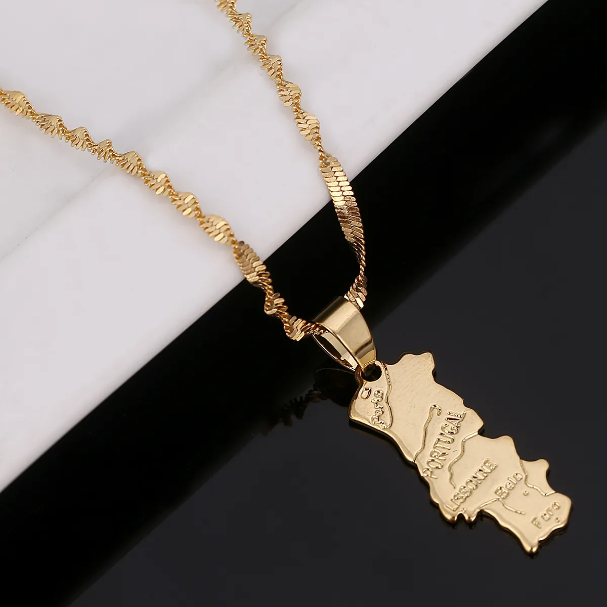 24K Gold Plated Portugal Map Pendant Necklace Jewelry Portuguese jewelry Gift260a