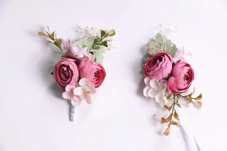 Fournitures de mariage en forêt, boutonnières de Corsage de poignet de demoiselle d'honneur de marié, romantique Boho, événements de mariage, fleurs 335U