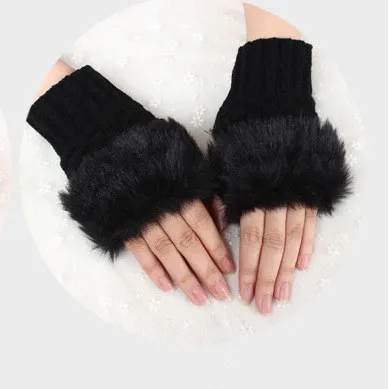 e de mélange de laine fausse fourrure de lapin femmes Gants sans doigts tricotés au Crochet Gants d'hiver mitaines chaudes Gants Femme pour Lady Girls3086