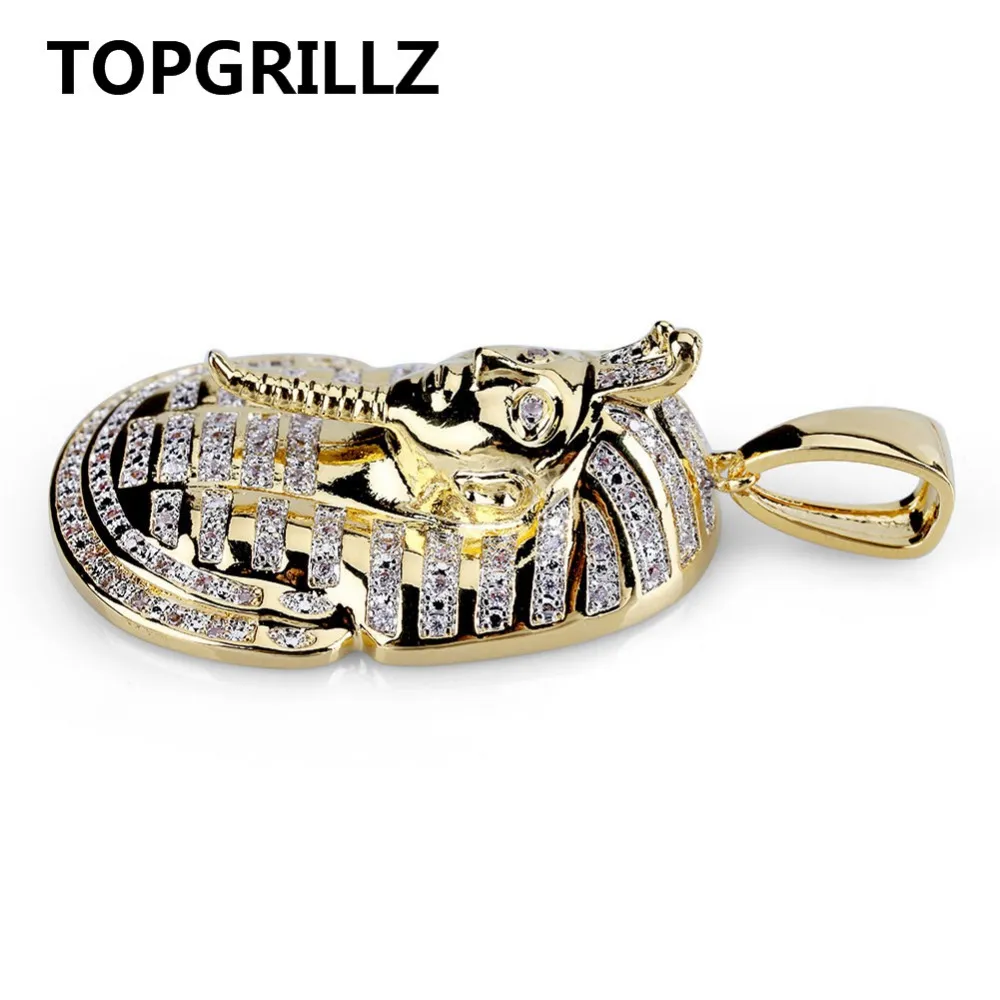 TOPGRILLZ Hip Hop bijoux glacé couleur or plaqué Micro pavé CZ pierre égyptien pharaon pendentif collier trois chaînes 24 In252i