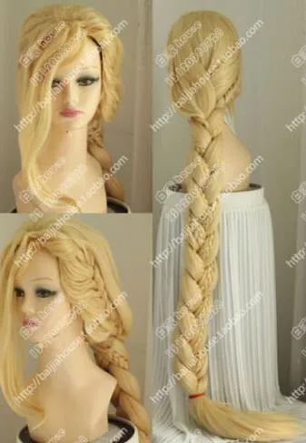 حفلة تأثيري متشابكة Rapunzel Blonde Braids 150cm Cos Cos Wig Hair 288n