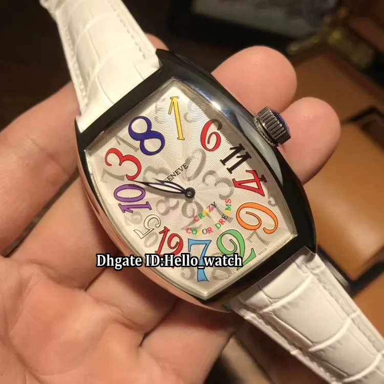 CRAZY HOURS 8880 CH COLOR DREAMS Automatische herenhorloge met witte wijzerplaat Bounce zilveren kast Witte lederen band Sport nieuwe Gent Watches254F