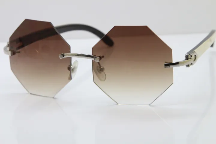 High-end brand Rimless Optical Unisex Sunglasses Good Quality White Inside Black Buffalo Horn Trimming Lens Sunglasses 4189706242h