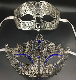 Metal Filigree Rhinestone Venetian Masquerade Couple Mask Pair Ball Event Wedding Party Mask Costume MEN WOMEN230M
