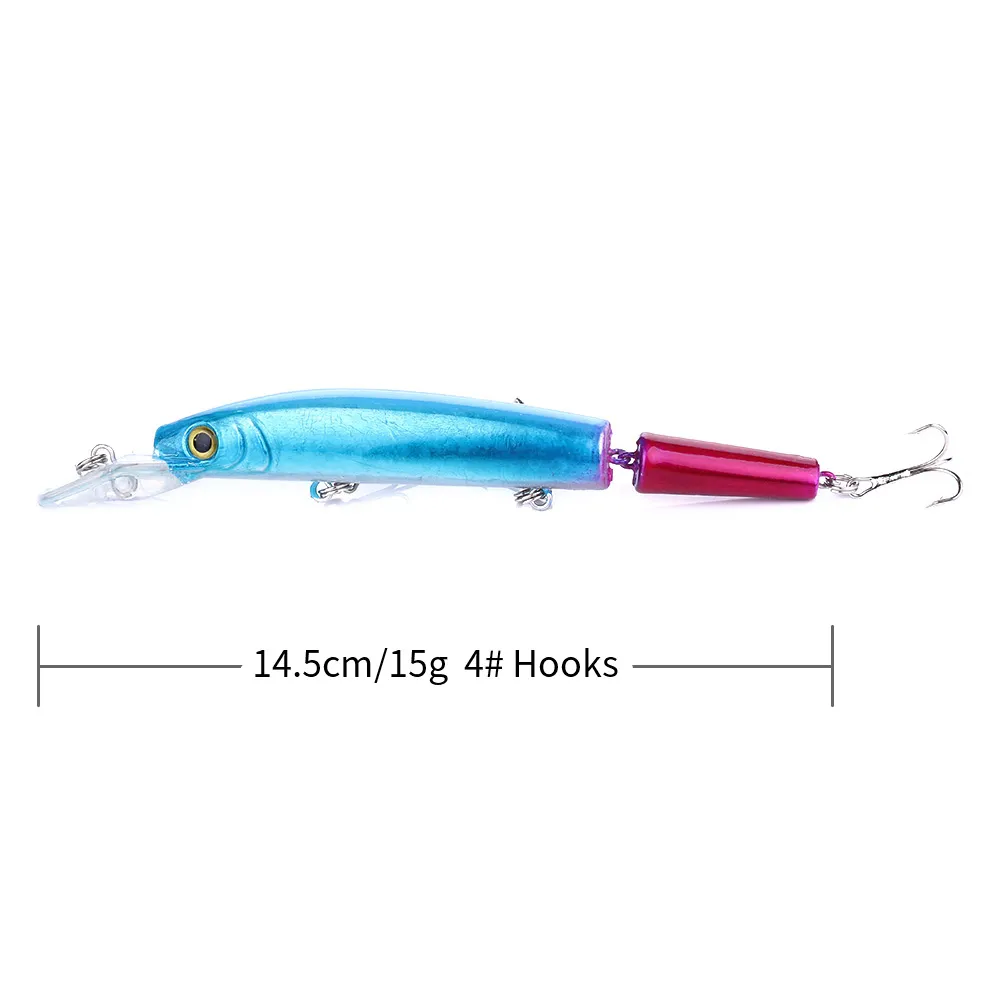 HENGJIA 50 Uds 145MM Señuelos de pesca duros pececillo articulado 14 5CM 15G señuelo de pesca de hada del mar tres pececillo articulado pesca baiit219b