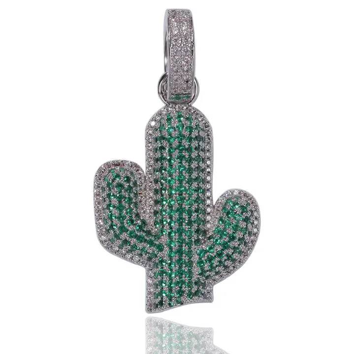 Collana con pendente in zircone micro pavimentato di cactus solido hip-hop con collane a catena cubana con catena in corda in acciaio inossidabile333r