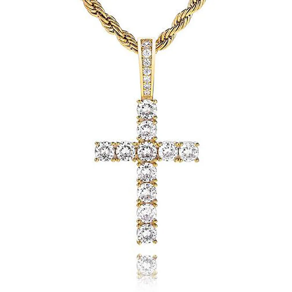 925 Srebrny CZ Cros Cross Solid Micro Jezus Cross Cross Naszyjnik Mężczyzn Hip Hop Micro Pave Cubic Zircon Jewelry 329R