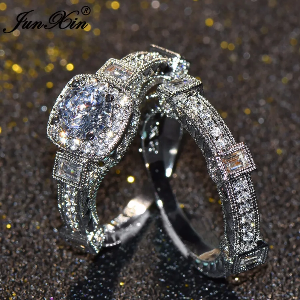 choucong luxe vrouwelijke grote unieke diamanten ring wit goud gevulde sieraden vintage trouwring set belofte verlovingsringen voor WOM213D