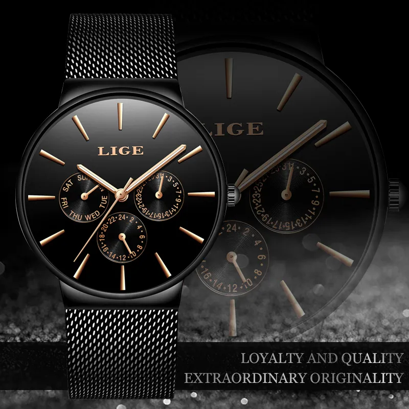Lige relógios masculinos marca superior de luxo à prova dwaterproof água ultra fino data relógio masculino pulseira aço casual relógio quartzo masculino esportes relógio pulso y13153