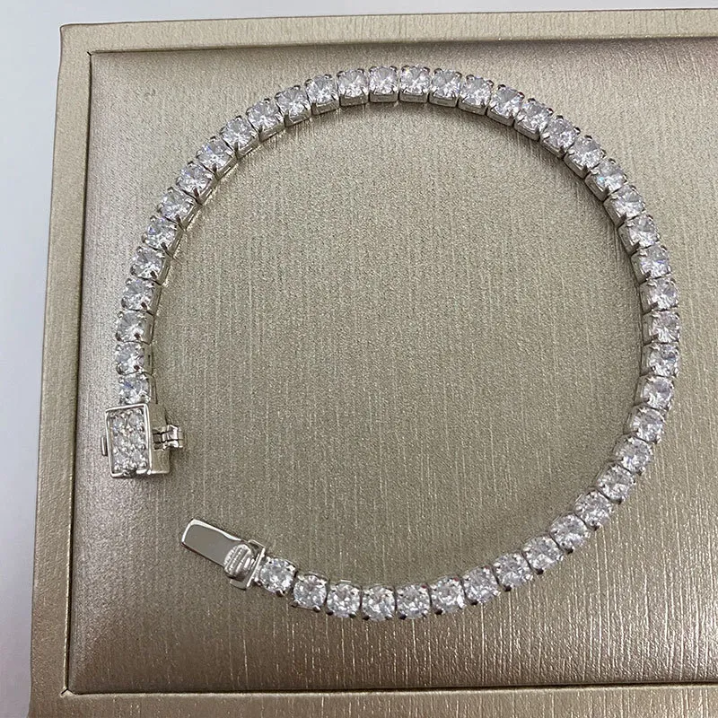 Wong Rain, 100% стерлинговое серебро 925 пробы, 3,3 мм, муассанит, драгоценный камень, браслет, очаровательный свадебный браслет, ювелирные украшения Whole201q