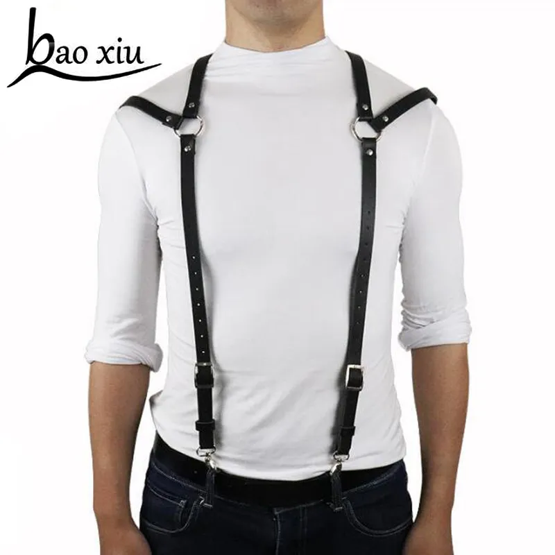 Fashion Faux Cuero ajustable SEXY Men Body Chest Arnese Bondage Metal Punk Rock Bondage Fiesta Cinturón de lencería Straps281j