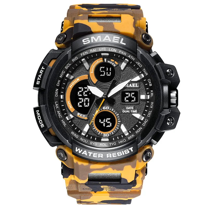 Sportuhr für Männer Neue Dual Time Display Männliche Uhr Wasserdichte THOCK-beständige Armbanduhr Digital 1708 Militäruhr Men333R