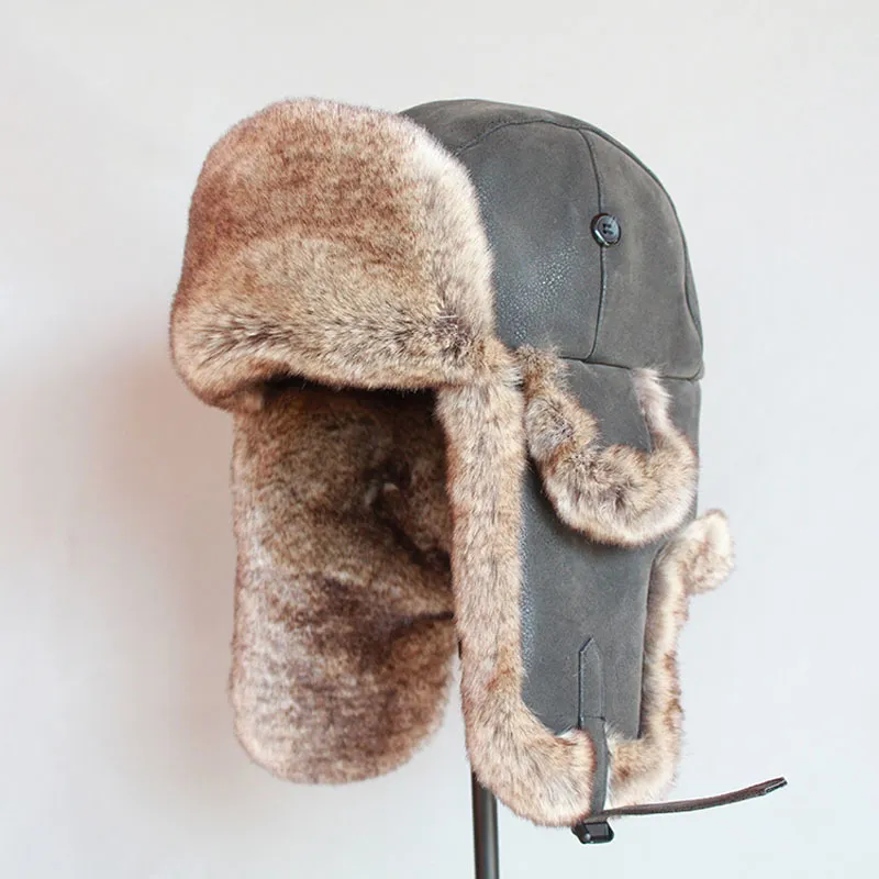 Bomber Hüte Winter Männer Warme Russische Uschanka Hut mit Ohrenklappe Pu Leder Pelz Trapper Cap Earflap D19011503248h