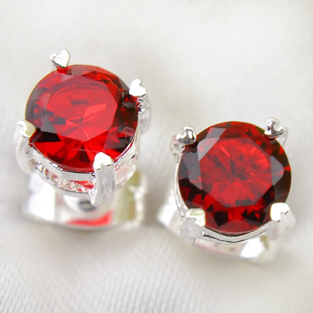 es 5mm Luckyshine superbe rond brillant rouge Quartz gemmes argent Zircon boucles d'oreilles cadeau de mariage pour les femmes boucles d'oreilles bijoux 328d