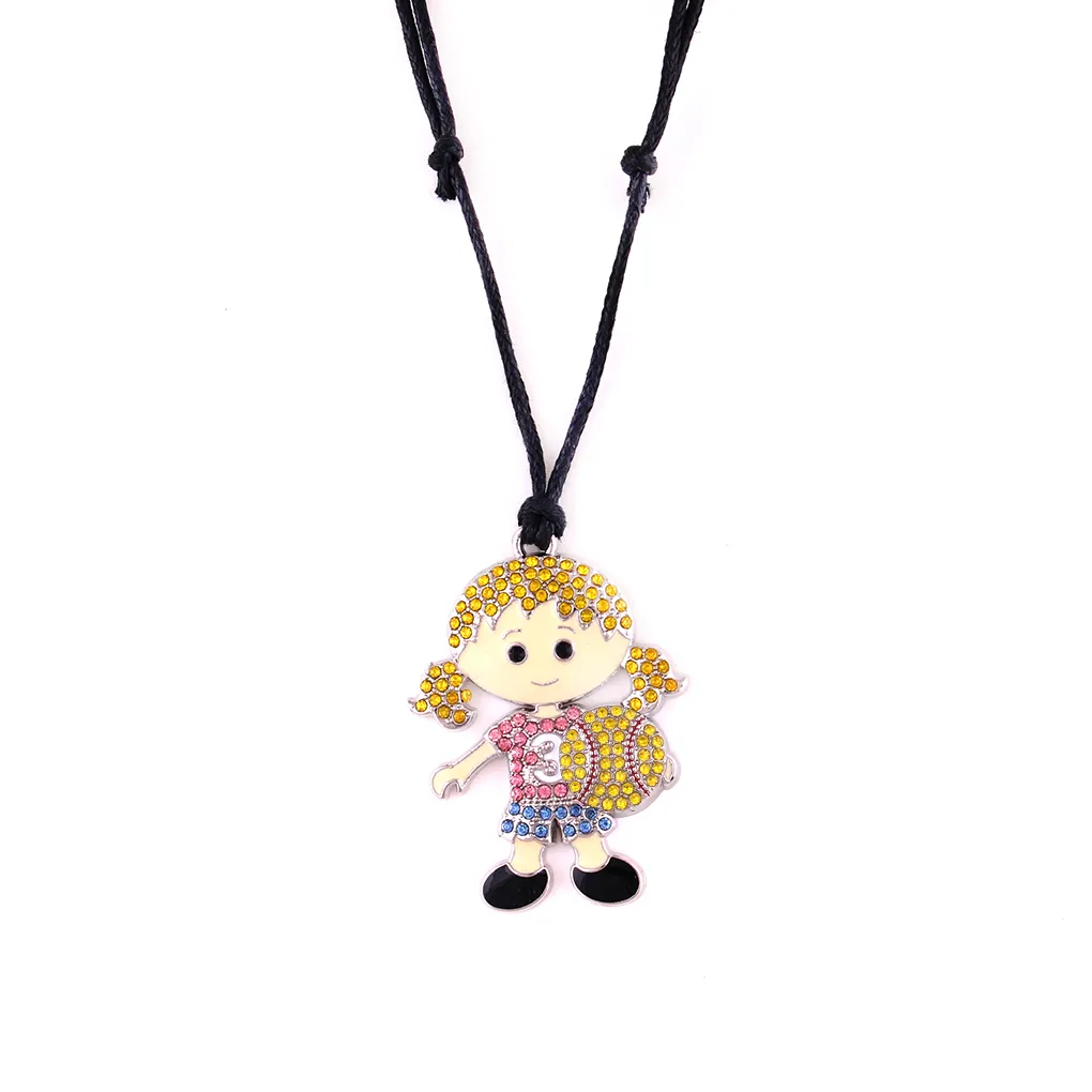 Huilin whole black wax rope necklaces and cute softball girl with jewelry necklace with multicolor crystle jewerly pendant for247O