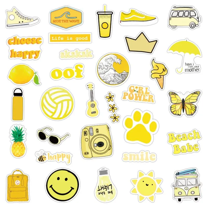 Decorative Stickers Yellow Small Fresh Sticker Waterproof Trolley Case Scooter Notebook Water Cup Refrigerator Stickers
