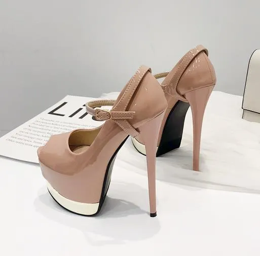 ultra tacchi alti delle donne del cuoio PU Red brevetto scarpe firmate scarpe da sposa nude 16 centimetri di dimensione da 35 a 40