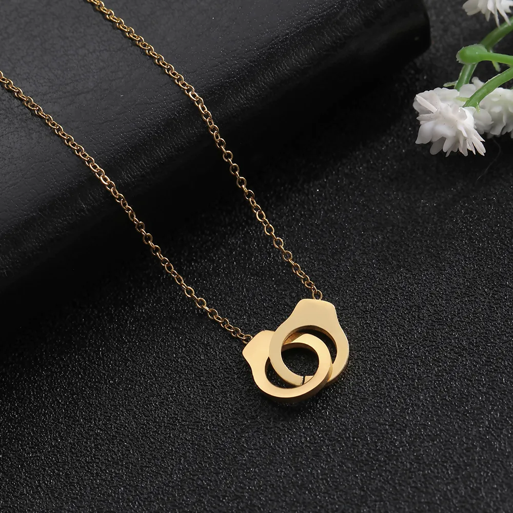 Popular Stainless Steel Geometrical Hollow Out Pattern Handcuff Pendant Gold and Steel Colour Unisex Necklace Jewelry221m