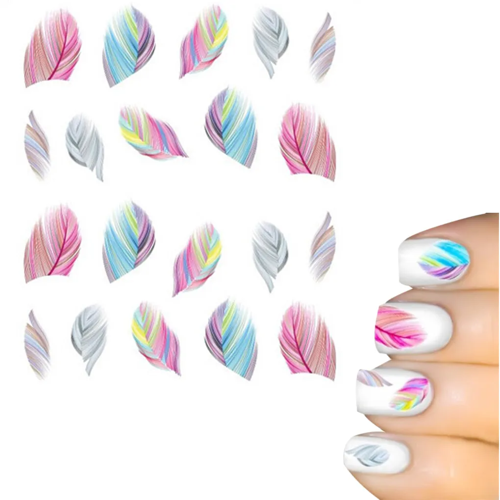 Feather 3D Nail Art Water Transfer Sticker nails accessoires Rainbow Dreams nailart for Gel Nail polish Makeup tools