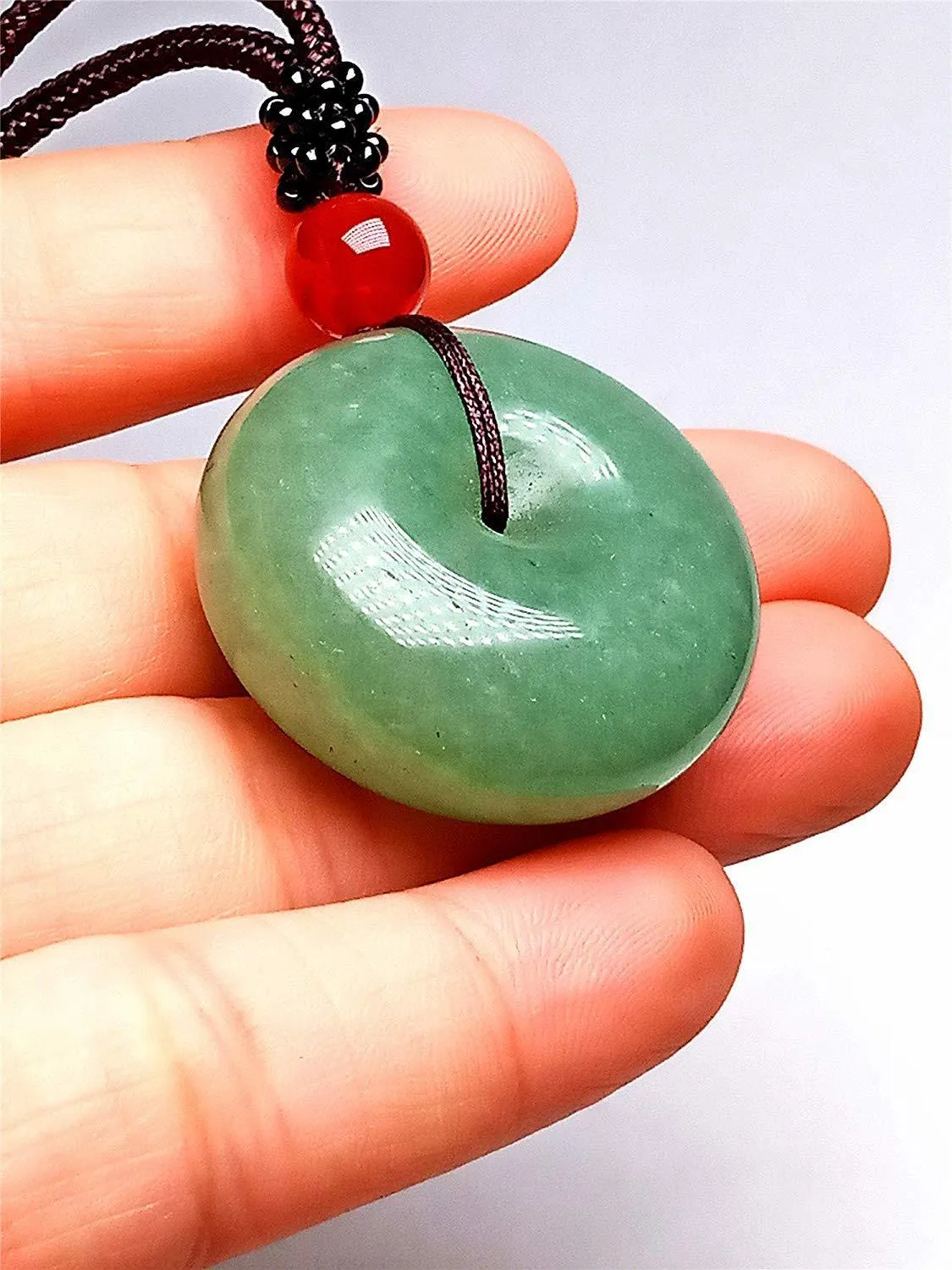 Женские мужские веревки натуральная Индия зеленый нефритовый драгоценный камень пончики подвесной ожерелье6811203