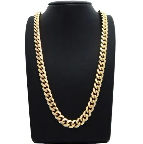 New Miami Cuban Link Chain Chain Lock 14K Gold Plated 30 Colar277Y