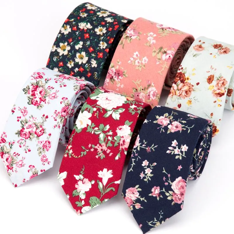 Cravatta da uomo alla moda in cotone con fiori cravatte classiche colorate floreali adorabili cravatte da uomo magro regalo feste di matrimonio Tie219K