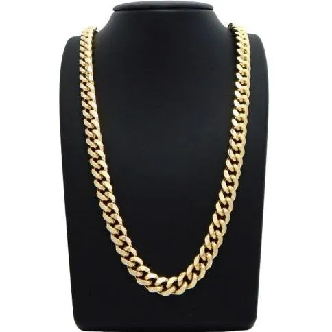 New Miami Cuban Link Curb Chain Box Board 14k Gold plaqué 30 Collier323p