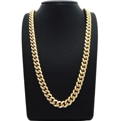 Nuovo Miami Cuban Link Curb Chain Box Lock 14K Gold Placed 30 Necklace289c
