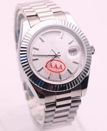 36 Luxury Men's Watch DayDate Style White Randig Dial Sapphire Glass Automatisk rörelse 316L Rostfritt stål ST266Z