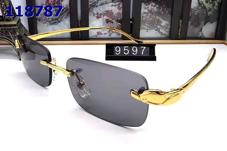 Nya Buffalo Horn Glasses Rimless Solglasögon för män Kvinnor Fashion Sporst Gold Metal Leopard Frames Eyewear Red Lunettes Come With215s
